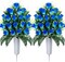 2 Sets (Pure Blue) Memorial Flowers Bouquet with Cemetery Vase